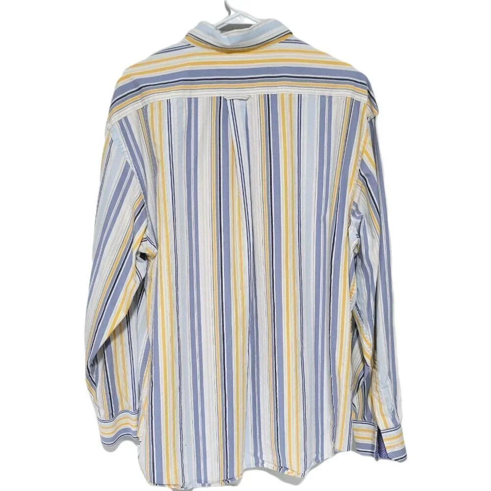 Izod Button Down Shirt XL Mens Long Sleeve Blue Yellow Striped
